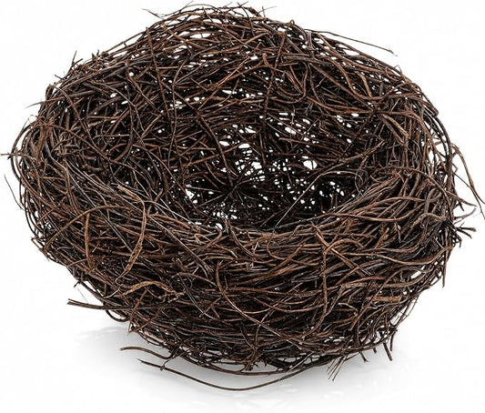 POPETPOP Artificial Rattan Bird Nest 5.9In – Hand-Woven Easter Table Accent for Rustic Wedding & Garden Decor, Country Style Craft Prop
