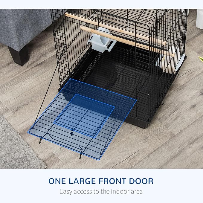 PawHut 23" Bird Cage Flight Parrot House Cockatiels Playpen with Open Play Top and Feeding Bowl Perch Pet Furniture Black