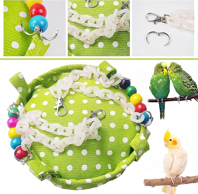 Bird Nest for Cage Parakeets Sleeping Bed Hanging Bird Hammock Parrot Bed Nest Wooden Perch Stand Swing for Conure, Budgie, Lovebird, Finch, Small Pets-Round