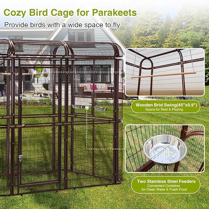 87-Inch Heavy Duty Walk-in Bird Cage – Large Outdoor Aviary Metal Birdcage with Stand, 7.22x5.25x6.8ft Flight Space for Macaw, Budgie, Conure, Lovebird, Parakeet, Cockatiel