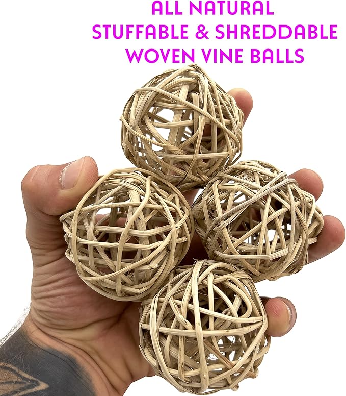 5054 Medium Natural Vine Balls - Handwoven rattan vine balls, Completely chewable, Lightweight, Delightful fun for sm and med size birds, Budgie Cockatiel Conure Quaker Lovebird Parrotlet