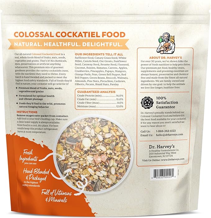 Dr. Harvey's Colossal Cockatiel Blend, All Natural Daily Food for Cockatiels (4 pounds)