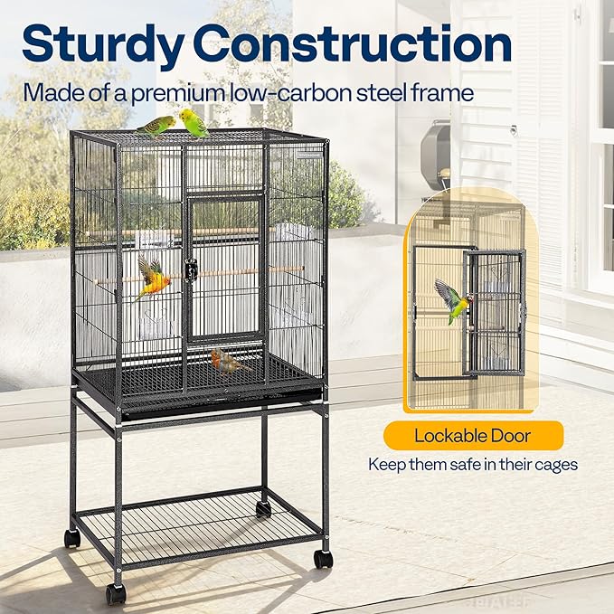 VIVOHOME 54 Inch Wrought Iron Large Bird Flight Cage with Rolling Stand for Parakeets Canaries Cockatiels Lovebirds Conures, Black