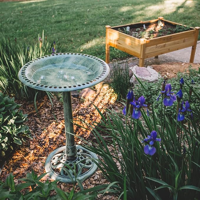 Backyard Expressions Outdoor Garden Bird Bath - Mint Green - Weather Resistant Polyresin - 27 Inch