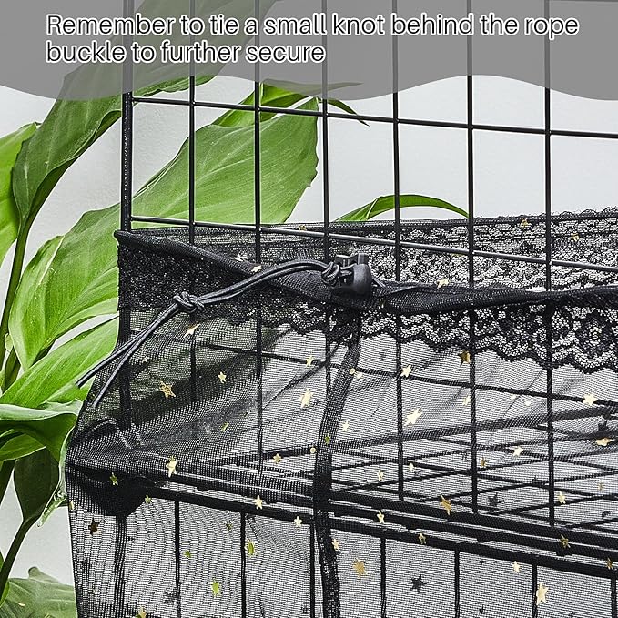 Shappy Large Bird Cage Cover Birdcage Nylon Mesh Net Cover Seed Feather Catcher Twinkle Star Universal Birdcage Cover Bird Seed Guard Skirt for Parakeet Macaw African Round Square Cage (Black, L)
