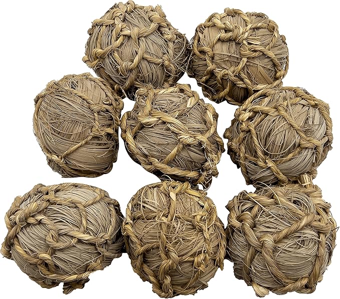 5018 Pk8 Seagrass Sphere Chewers – Handwoven Natural Foraging & Chew Toys for Parrots– Shreddable Bird Foot Toys – Enrichment & Cage Toys for Small & Medium Birds - Made with Natural Seagrass Strips