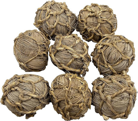 5018 Pk8 Seagrass Sphere Chewers – Handwoven Natural Foraging & Chew Toys for Parrots– Shreddable Bird Foot Toys – Enrichment & Cage Toys for Small & Medium Birds - Made with Natural Seagrass Strips