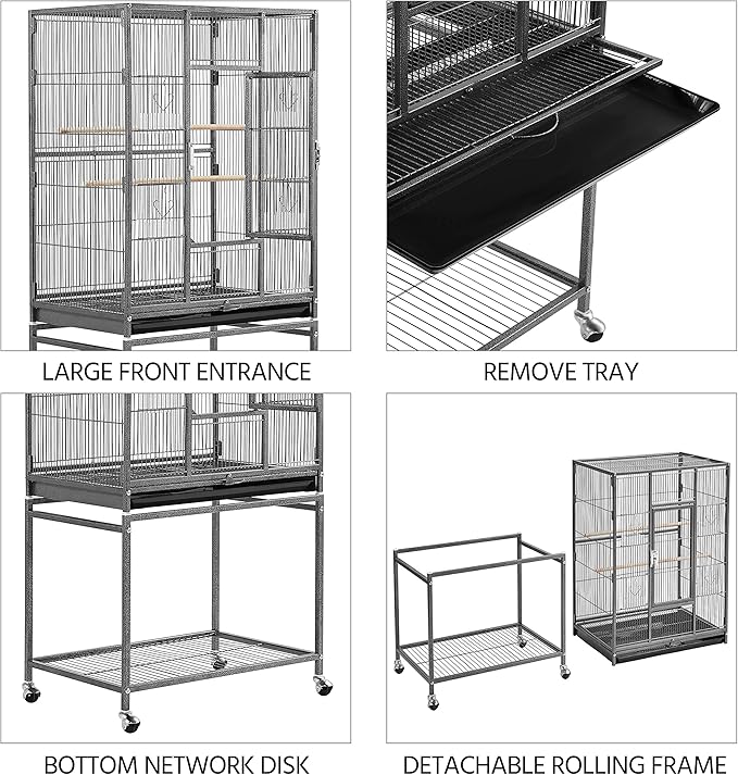 Topeakmart 53.7-inch Bird Cage with Stand Wrought Iron Construction Bird Cage for Parrots Cockatiels Conures Parakeets Budgies Finches Birdcage