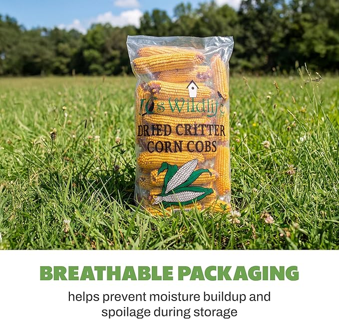 JCs Wildlife Dried Corn on the Cob for Squirrels, Whole Ear Corn Wildlife Feed for Deer Raccoons Rabbits Ducks Geese, Grown in Indiana, Breathable Bag, 14 lb Bags (3 Packs)