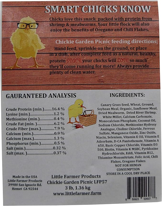 Chickie Garden Picnic Non-GMO, Soy-Free Chick Treats | Premium Poultry Meal Worm & Herb Mix | 3 lbs