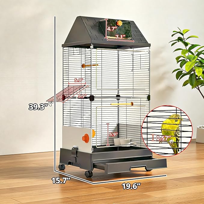 Oneluck Modern Bird Cage with Panoramic View, 38.5" H Bird Aviary for Small to Medium Birds,Birdcage with Easy Clean Tray for Parakeet,Cockatiel,Budgie,Parakeet,Canary,Finch,Quail,Lovebird,Conure