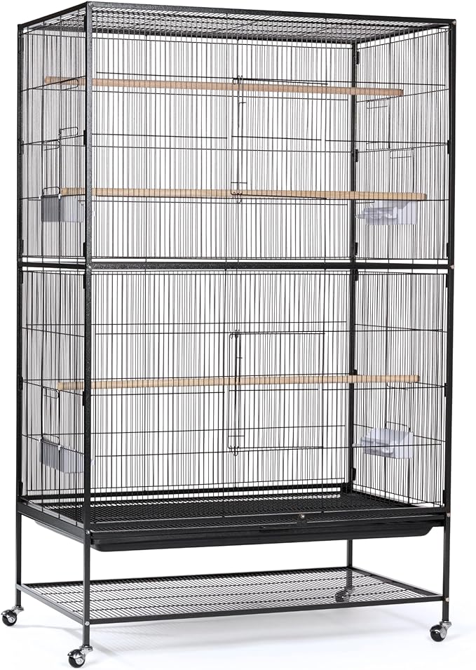 Prevue Hendryx Pet Products Wrought Iron Flight Cage - Big Rolling Bird Cage for Parakeets, Cockatiels, Conures, Lovebirds, Canaries, Finches, Parrotlets, & Caiques, 5 Ft - X-Large, Hammertone Black