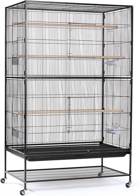 Prevue Hendryx Pet Products Wrought Iron Flight Cage - Big Rolling Bird Cage for Parakeets, Cockatiels, Conures, Lovebirds, Canaries, Finches, Parrotlets, & Caiques, 5 Ft - X-Large, Hammertone Black