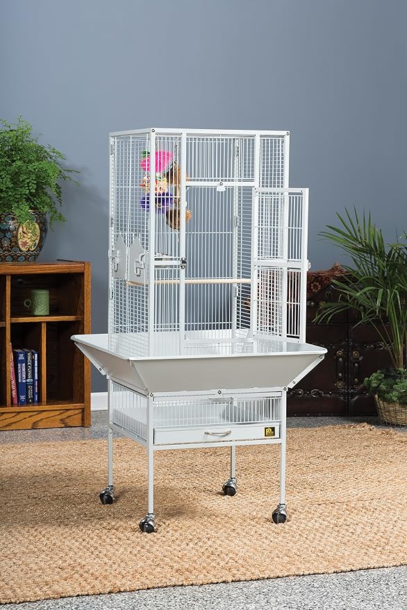 Prevue Pet Products Wrought Iron Select Bird Cage - Steel Cage with Rolling Stand and Seed Guards, Durable Design, Ideal for Cockatiels and Medium Birds - Pewter Hammertone