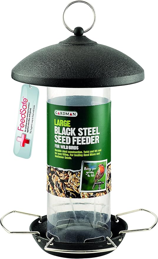 Gardman Large Seed Bird Feeder Hanging Feeder in Steel Black 10"