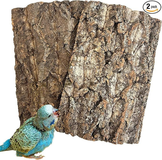 Cork Bark Perch for Birds 12"x8" Natural Cork Chewing Toy 2 PCS Flat Budgies Bark Seat Board Wood Bark Background Decor Panel Birdcage Accessories for Parakeet Lovebirds Cockatiels Conures