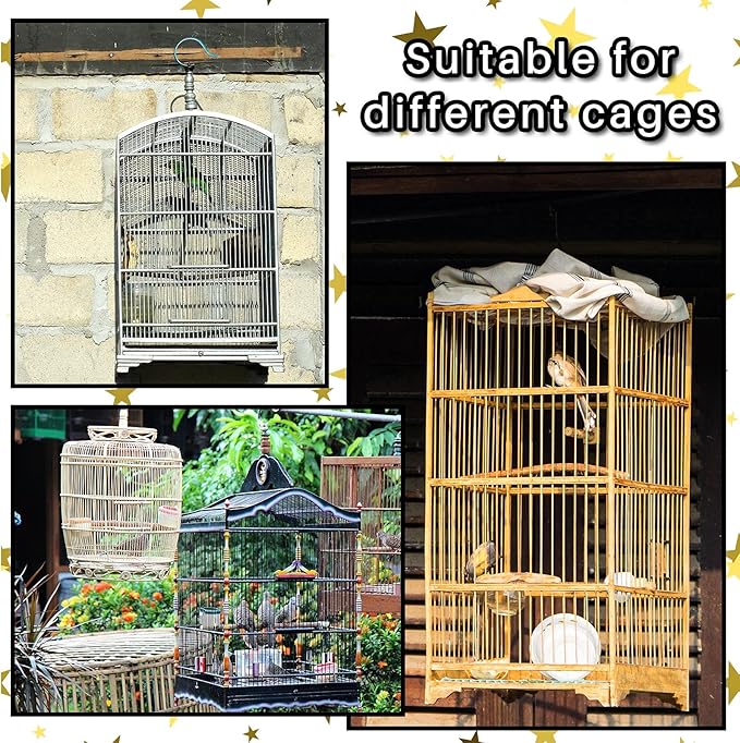 Shappy Large Bird Cage Cover Birdcage Nylon Mesh Net Cover Seed Feather Catcher Twinkle Star Universal Birdcage Cover Bird Seed Guard Skirt for Parakeet Macaw African Round Square Cage (Black, L)