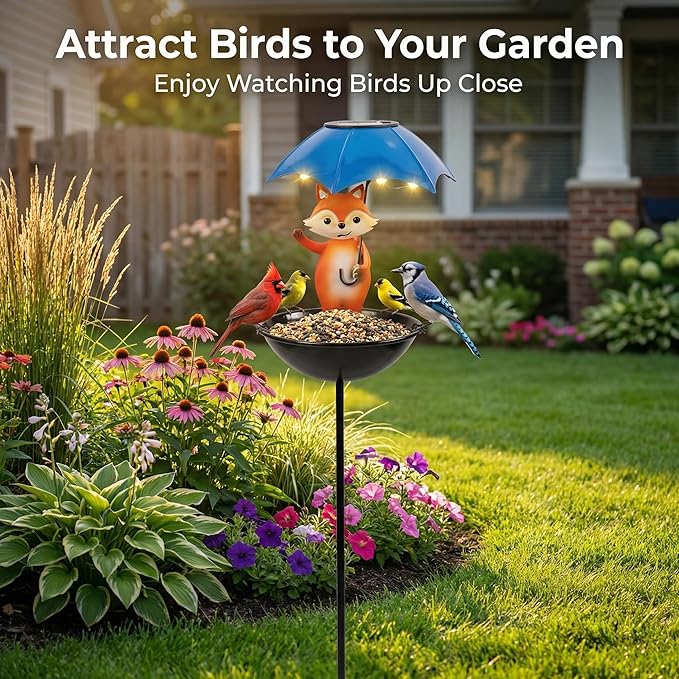 Topadorn Solar Bird Feeder with Pole – Outdoor Standing Bird Feeder with LED Light for Garden & Yard