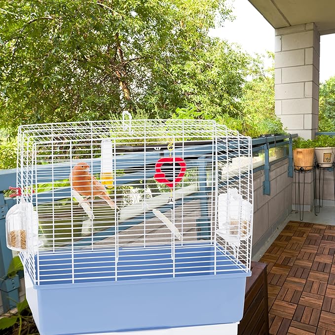 Ferplast Bird Cage Canary Cage Rekord 3, Complete with Accessories and Rotating Feeders, Sturdy White Painted Metal and Blue Plastic Bottom, 49 X 30 XH 48.5 cm