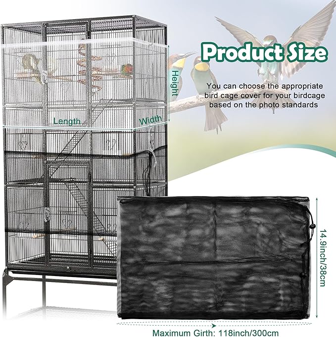 Catcan 2 Pack Bird Cage Seed Catcher Guard, Bird Cage Cover,Heavy Duty Adjustable Nylon Mesh Netting Seed Catche for Parrot Parakeet Macaw African(XL-118’’*14.9’’)