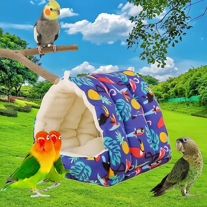 Bird Nest Plush Snuggle Hanging Hammock Bird Cave Parrot Sleeping Bed Shed Hut Hanging Tent for Hamster Macaw Budgies Parakeet Cockatiels Lovebird-Parrot (Dark Blue)