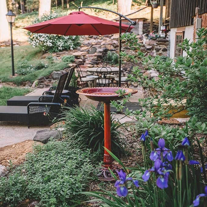 Backyard Expressions Outdoor Garden Bird Bath - Red - Weather Resistant Polyresin - 27 Inch