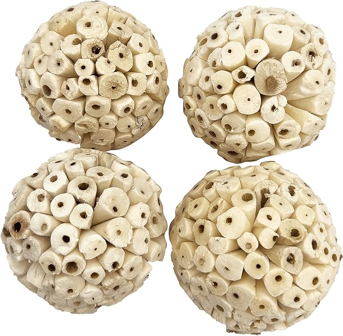5104 Small Sola Bird Balls Pk4 - Handcrafted Foraging Bird Foot Toys, Natural sola Wood Balls, Crafted from air Dried Pieces, Lightweight, Breaks Apart, Versatile, Great for Small & med Size bids
