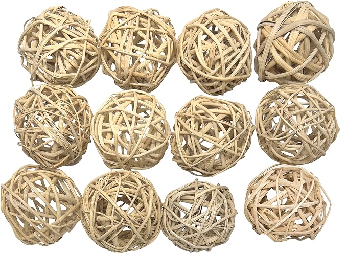 5056 Medium Natural Vine Balls Pk12 - Handwoven natural rattan vine balls, Easy to chew and break, Stuffable, Lightweight, Great for Sm to Med size pets Budgie Finch Lovebird Parrotlet Caique Conure
