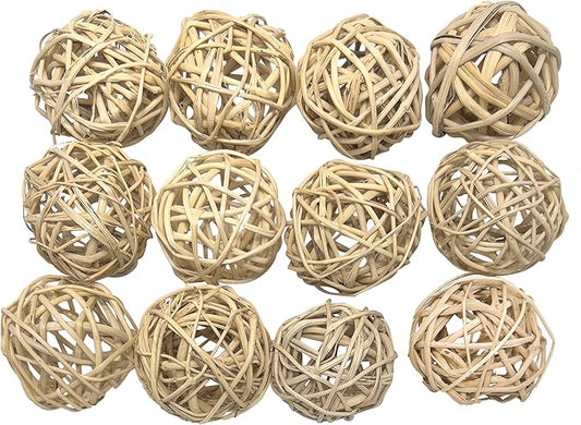 5056 Medium Natural Vine Balls Pk12 - Handwoven natural rattan vine balls, Easy to chew and break, Stuffable, Lightweight, Great for Sm to Med size pets Budgie Finch Lovebird Parrotlet Caique Conure