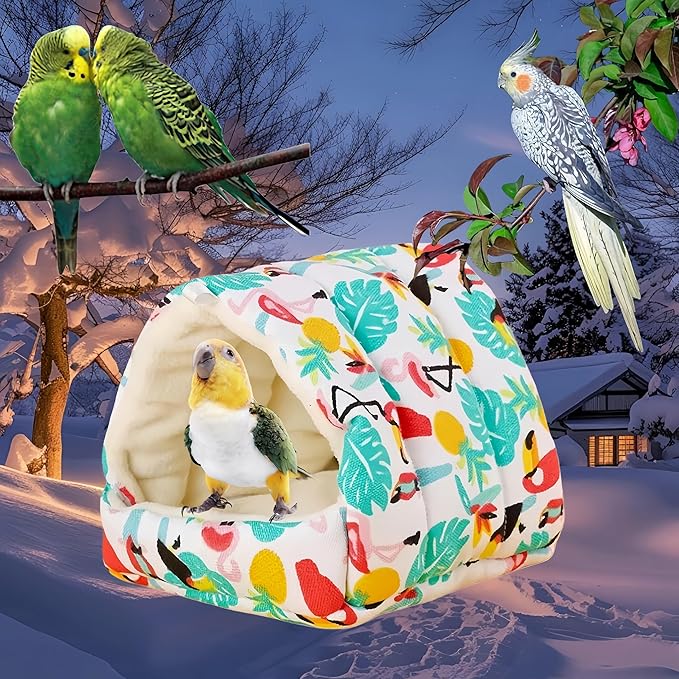 Bird Nest Plush Snuggle Hanging Hammock Bird Cave Parrot Sleeping Bed Shed Hut Hanging Tent for Hamster Macaw Budgies Parakeet Cockatiels Lovebird-Parrot (White)