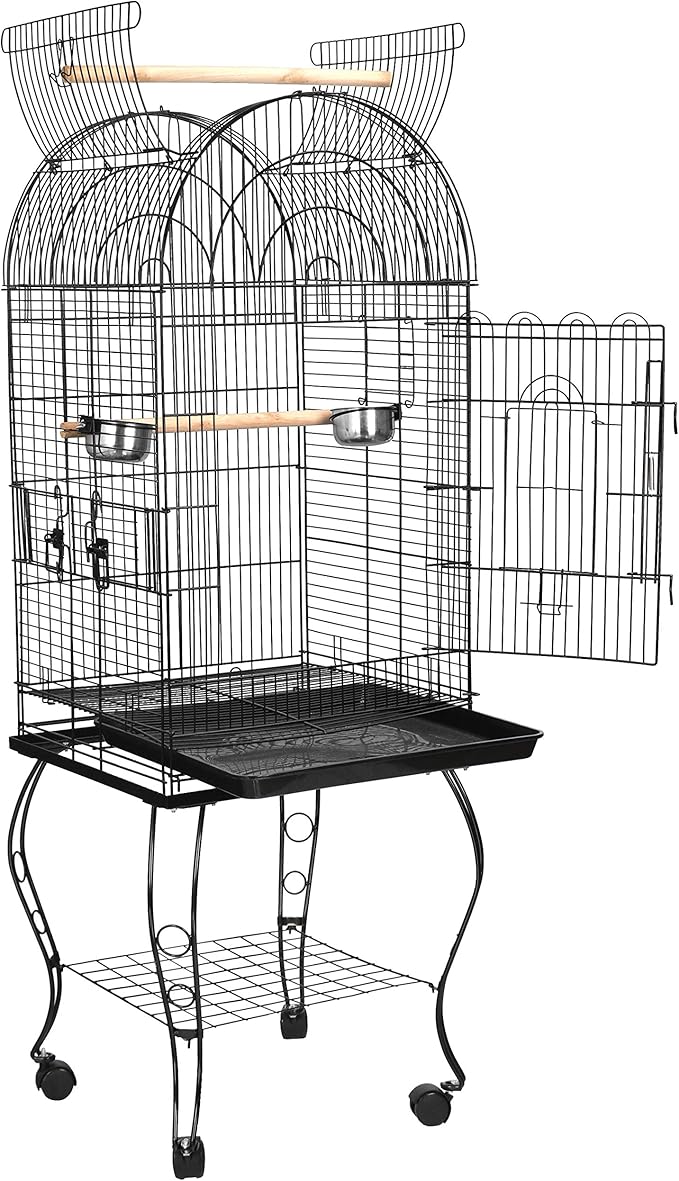 63.5 Inches Medium Bird Cage Open Top Parrot Cage with Detachable Stand, Rolling Wheels Lovebird Cockatiel Quaker Sun Parakeet Green-Cheek Conure Cage