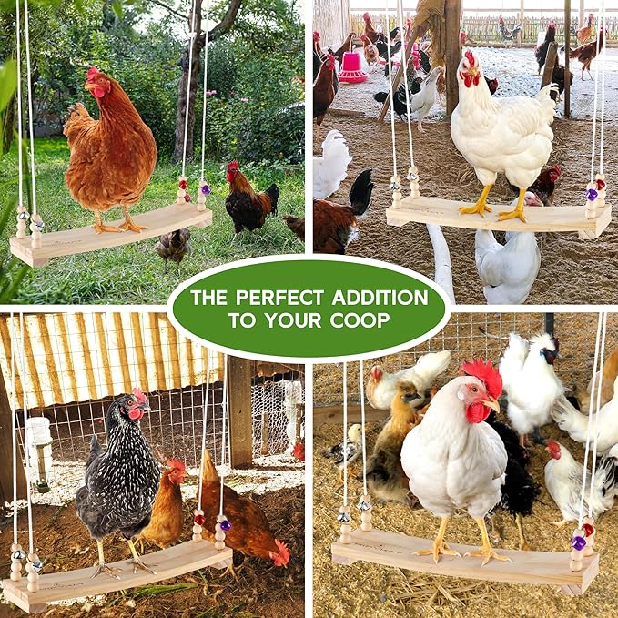 Chicken Swing Toy for Coop Accessories, 16inch Wood Chicken Swing Gifts for Hens, Rooster, Poultry, Parrots