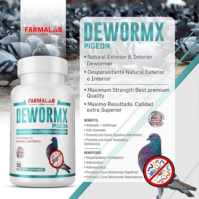 Farmalab Natural Dewormer Internal & External 100 Tabs Poultry - Vitamin for Poultry Rooster Hen Chicken Baby Chick Doves Pigeons and All Caged Birds (Pigeon Doves Squail)