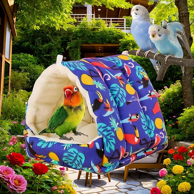 Bird Nest Plush Snuggle Hanging Hammock Bird Cave Parrot Sleeping Bed Shed Hut Hanging Tent for Hamster Macaw Budgies Parakeet Cockatiels Lovebird-Parrot (Dark Blue)