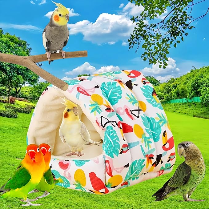 Bird Nest Plush Snuggle Hanging Hammock Bird Cave Parrot Sleeping Bed Shed Hut Hanging Tent for Hamster Macaw Budgies Parakeet Cockatiels Lovebird-Parrot (White)