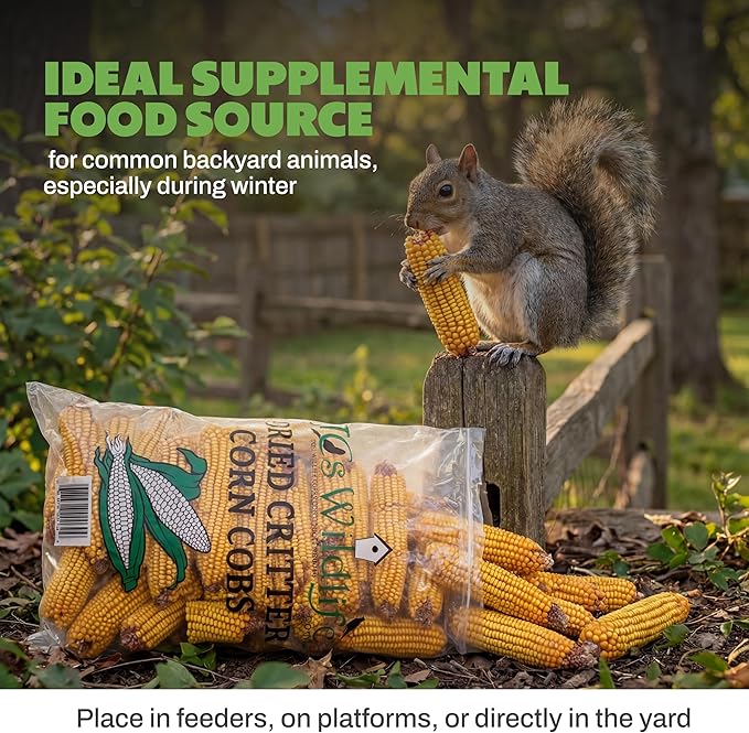 JCs Wildlife Dried Corn on the Cob for Squirrels, Whole Ear Corn Wildlife Feed for Deer Raccoons Rabbits Ducks Geese, Grown in Indiana, Breathable Bag, 14 lb Bags (2 Packs)