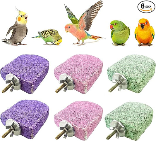 6Pcs Bird Beak Grinding Stone,Rough-Surfaced Grinding Stone,Calcium Mineral Bird Perch,Beak & Claw Trimming Accessory,Natural Chewing Toys for Budgie Cockatiel Conure Lovebird Finch Small Medium Birds