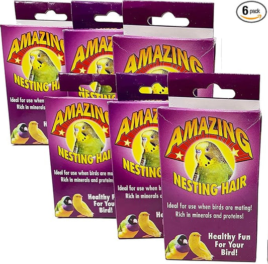 Bonka Bird Toys 3879 Pk6 Natural Sterilized Hair Nesting Material Breeding Box Nest Pet, Parrotlet, Canaries, Budgies, and Similar Breed Sizes