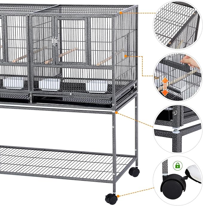 Topeakmart Divided Breeder Parakeet Canary Lovebird Finch Budgie Bird Cages W/Rolling Stand
