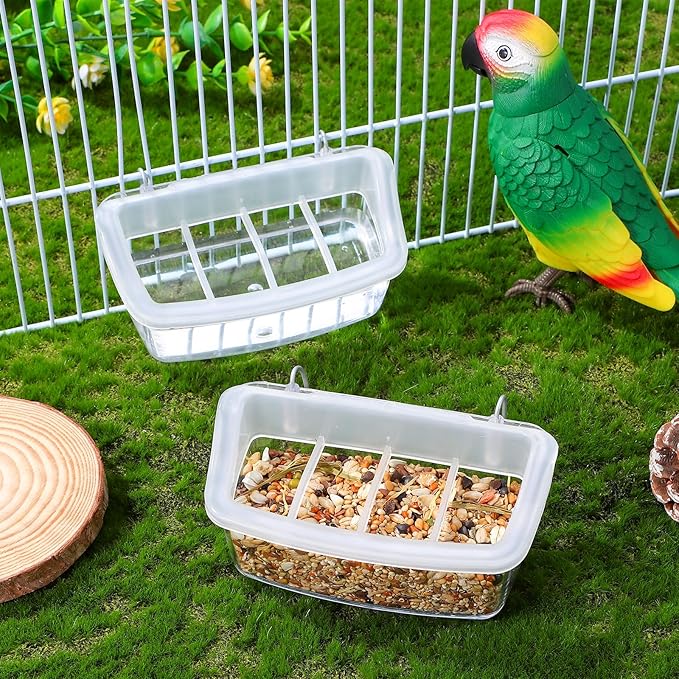 Yardwe 2Pcs Hanging Bird Cage Feeder, Transparent 4-Grid Food and Water Bowl for Parakeet Parrot Pigeon, Anti-Splash No Mess Bird Feeding Supplies for Home