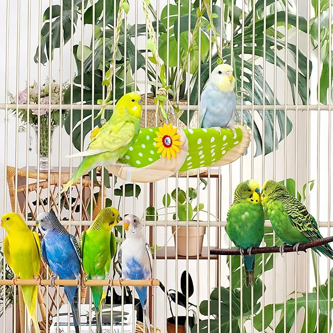 Bird Nest for Cage Parakeets Sleeping Bed Hanging Bird Hammock Parrot Bed Nest Wooden Perch Stand Swing for Conure, Budgie, Lovebird, Finch, Small Pets-Curving Perch