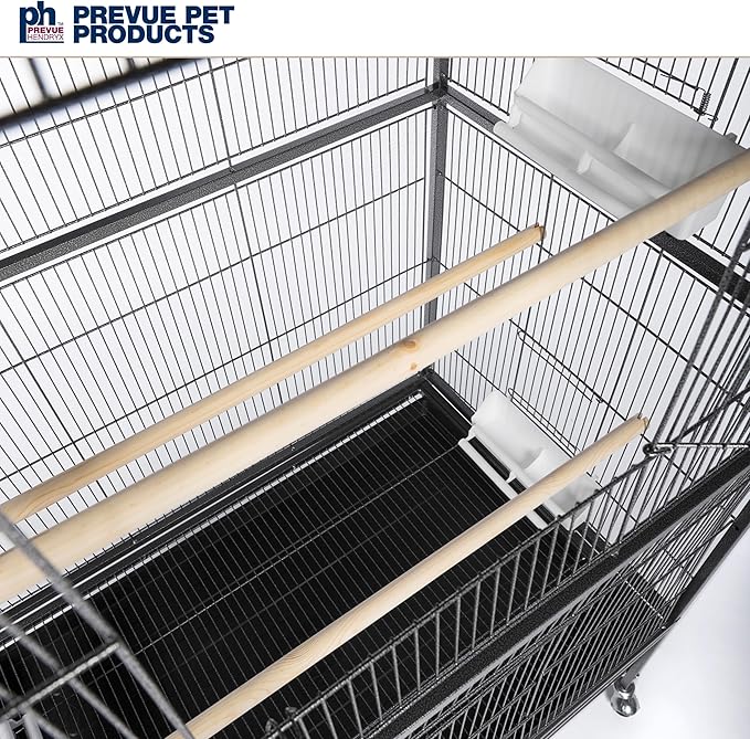 Prevue Pet Products Steel Bird Flight Cage with Wheels - Large Birdcage for Parakeets, Canaries, Finches, Cockatiels, Lovebirds, & Green Cheek, Metal Standing Birdcage - Black, Large