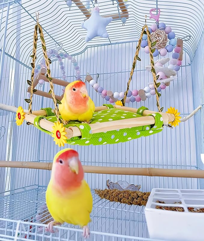 Bird Nest for Cage Parakeets Sleeping Bed Hanging Bird Hammock Parrot Bed Nest Wooden Perch Stand Swing for Conure, Budgie, Lovebird, Finch, Small Pets-Rectangle