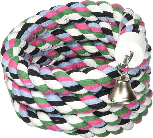 A&E CAGE Company 001348 Happy Beaks Cotton Rope Boing with Bell Bird Toy Multi-Colored, 1.25X97 in, X-Large (HB556)