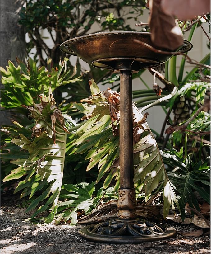 Backyard Expressions Outdoor Garden Bird Bath with Bird - Bronze - Weather Resistant Polyresin - 30 Inch