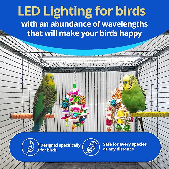 HappyBird Lighting Bird Cage Light with Chew Guard - Full Spectrum LED Pet Light - Simulates Natural Environment - Safe for Hookbill Birds – Easy to Install - (24" Long)