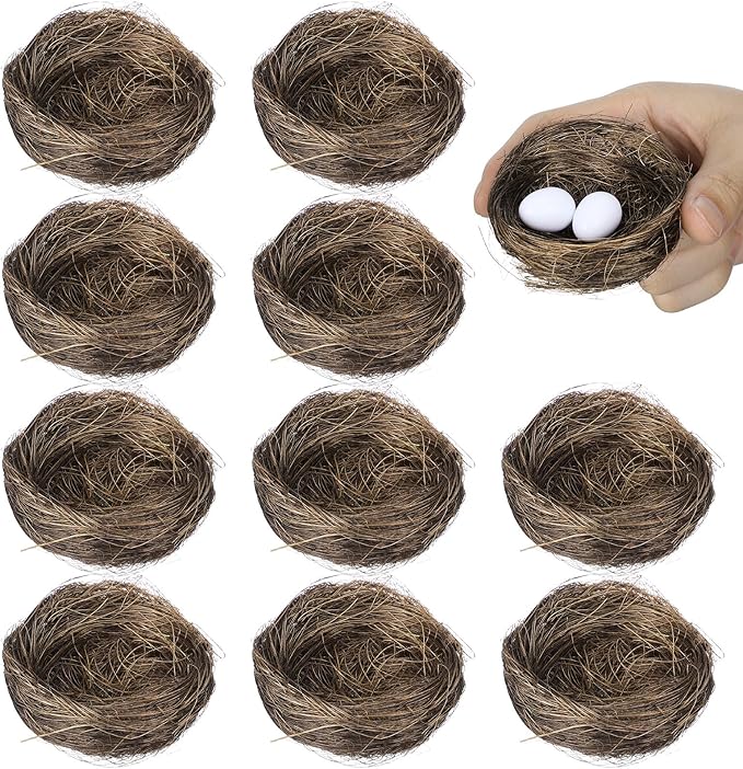 Veemoon 16Pcs Mini Bird Nest: Easter Egg Hunt Decorations 2.75" Small Artificial Birds Nest for Easter Crafts Home Garden Decor Wedding Party