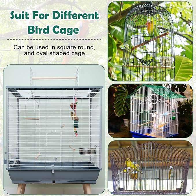 Catcan 2 Pack Bird Cage Seed Catcher Guard, Bird Cage Cover,Heavy Duty Adjustable Nylon Mesh Netting Seed Catche for Parrot Parakeet Macaw African(L-94.4’’*14.9’’)