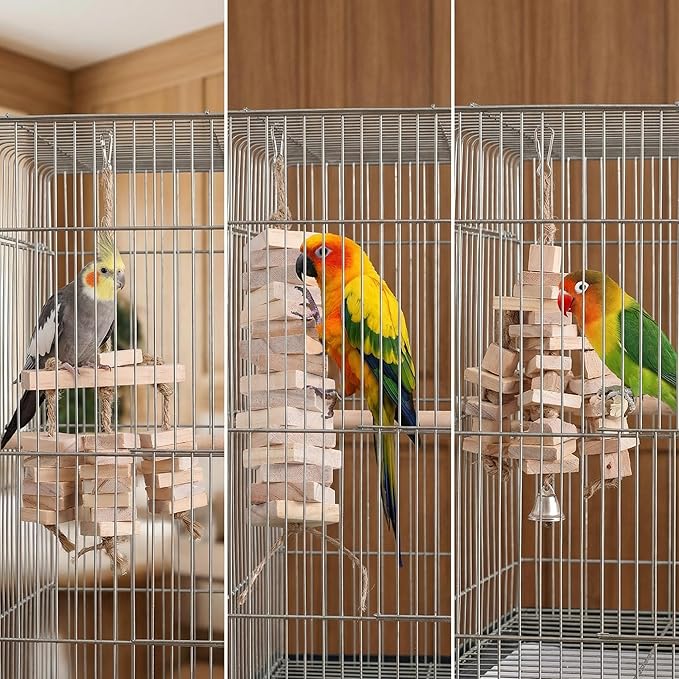 NOLITOY 100pcs Bird Toy Parts, 1.18" Natural Wood Cubes - DIY Parrot Toy Making Kit & Chewing Blocks Bulk Refill - Soft Wood Squares for Cockatoos African Greys Eclectus Medium Birds