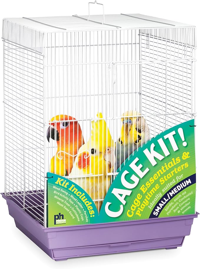 Prevue Pet Products Square Roof Bird Cage Kit - Ideal for Small Birds, Stand Compatible, Simple Cage Assembly, Easy to Clean and Maintain - White and Purple